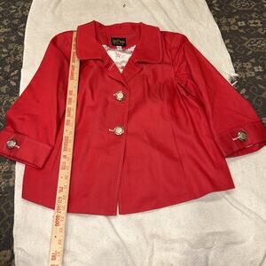 Bob Mackie Wearable Art Womens Jacket Medium Red Boho Artsy 3/4 Sleeve